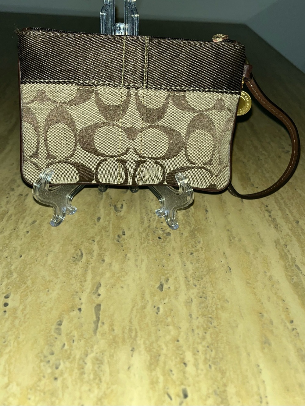 Coach Signature Canvas Brown Wristlet - Picture 3 of 11